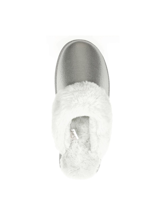 Mommy & Me Women's Silver Metallic Faux Fur Clog Slippers - Picture 2 of 9